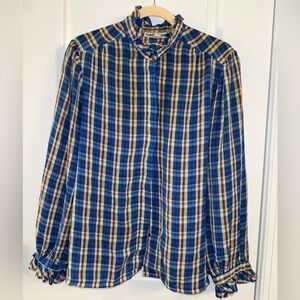 Vintage Caribou Plaid Ruffle Blouse | Cottagecore Preppy (size 18)